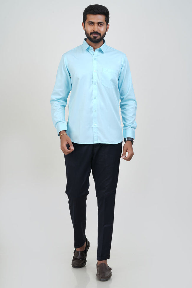 Newyork Men’s Formal Shirt – Aqua Blue – Full Sleeve Main Image