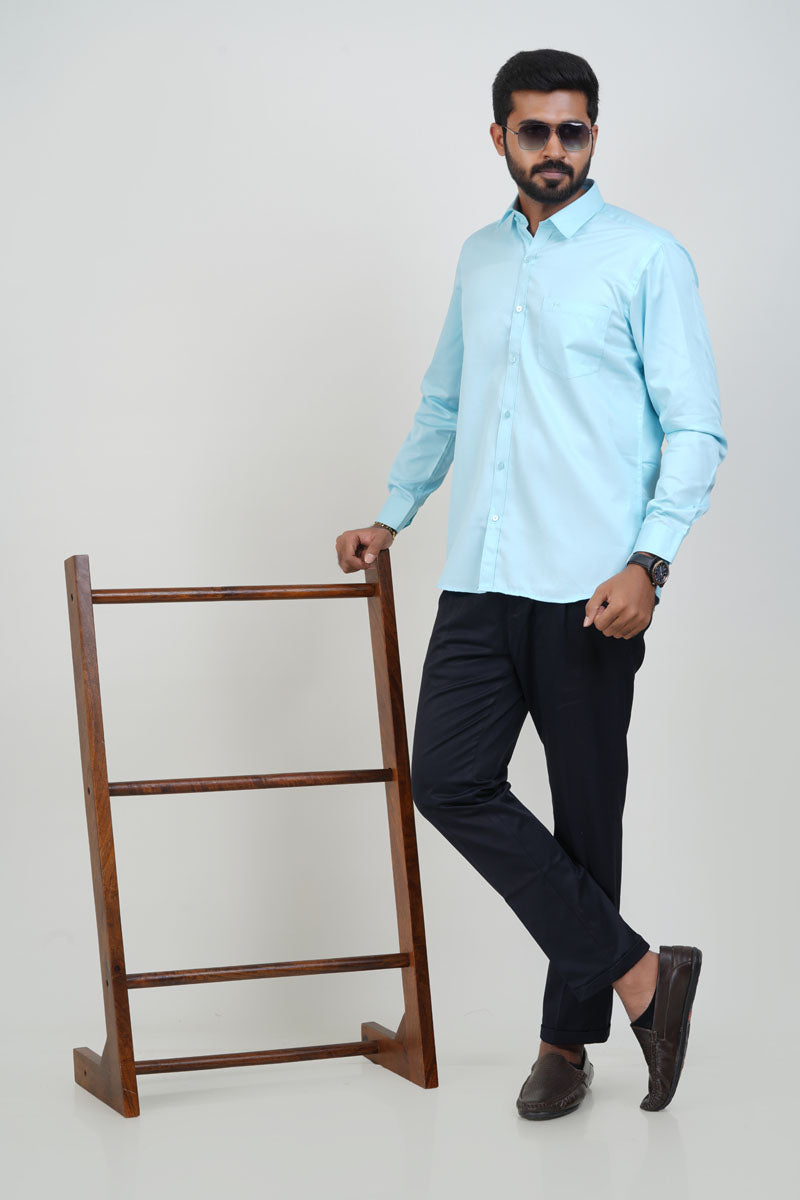 Newyork Men’s Formal Shirt – Aqua Blue – Full Sleeve