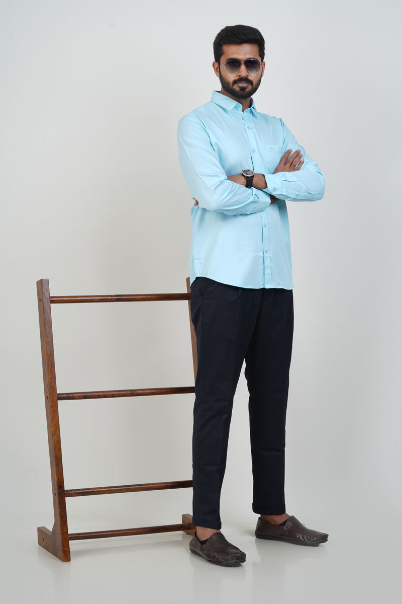 Newyork Men’s Formal Shirt – Aqua Blue – Full Sleeve
