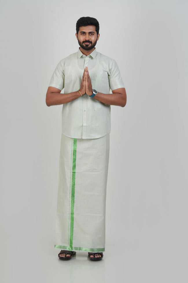 Anandha Bandham Light Green Tissue Single Set – Half Sleeve Hover Image