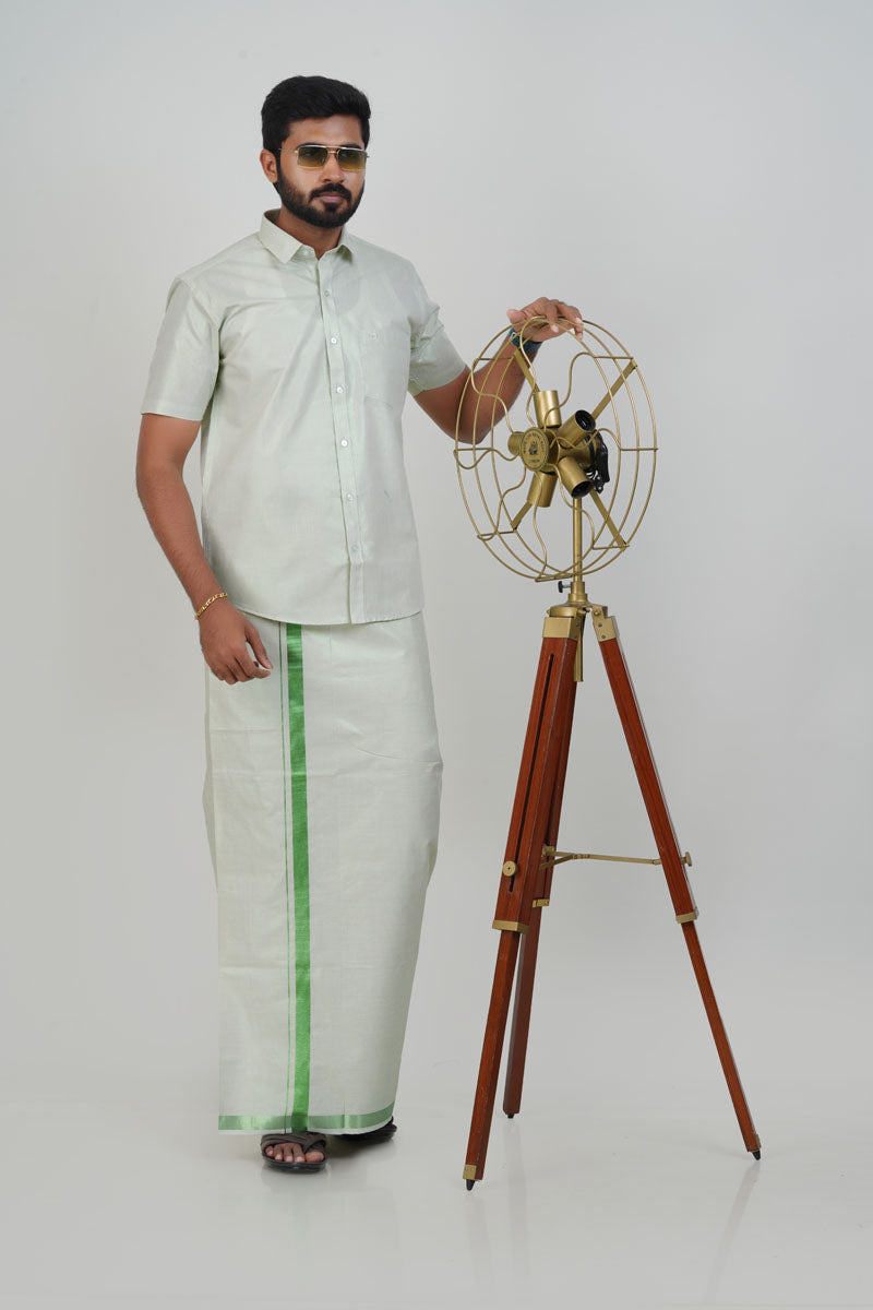 Anandha Bandham Light Green Tissue Single Set – Half Sleeve