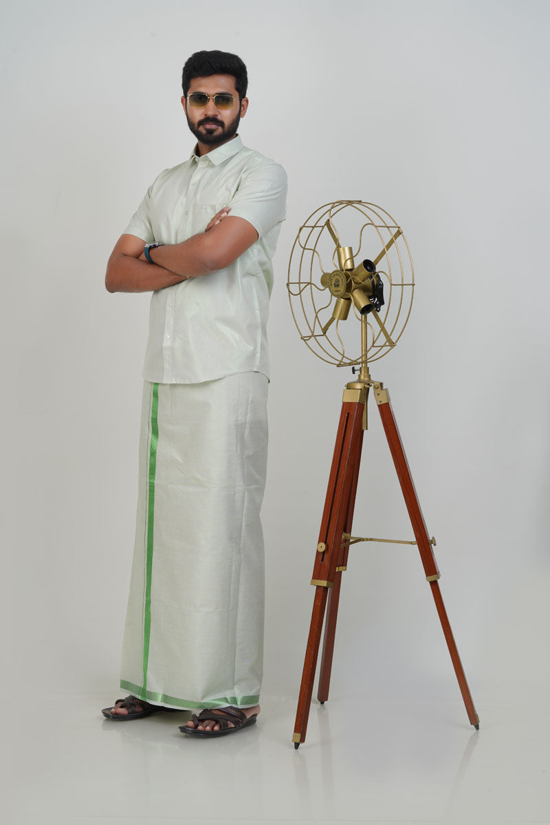 Anandha Bandham Light Green Tissue Single Set – Half Sleeve