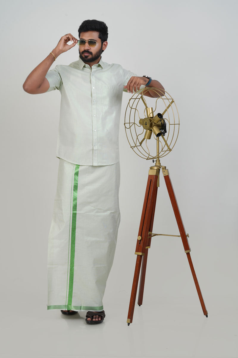 Anandha Bandham Light Green Tissue Single Set – Half Sleeve