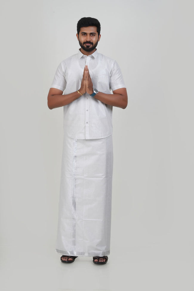 Anandha Bandham Silver Tissue Single Set – Half Sleeve Hover Image