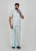 Anandha Bandham Sea Blue Tissue Single Set – Half Sleeve