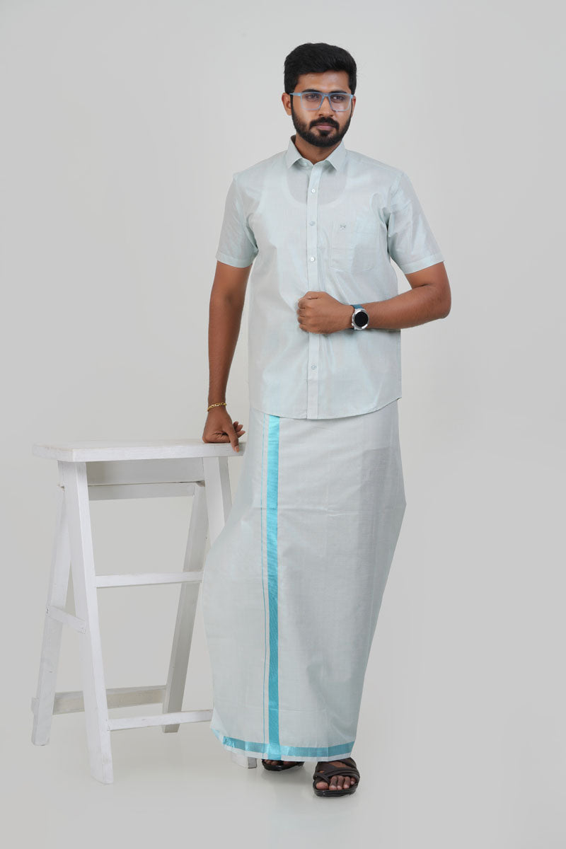 Anandha Bandham Sea Blue Tissue Single Set – Half Sleeve