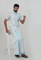 Anandha Bandham Sea Blue Tissue Single Set – Half Sleeve