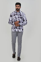 Freeco Sharp Angular Geometryc Print Shirt – Grey & Black