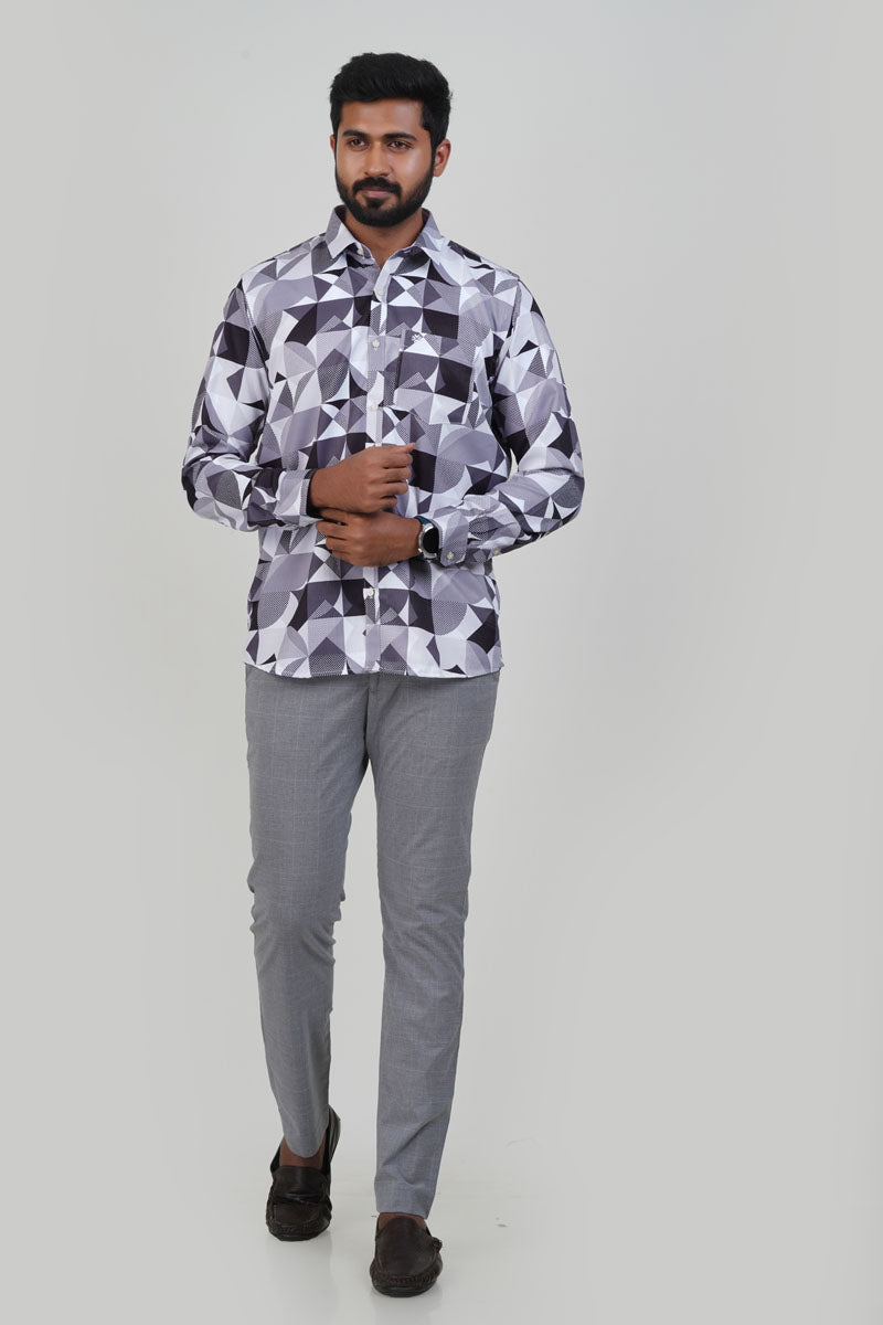Freeco Sharp Angular Geometryc Print Shirt – Grey & Black