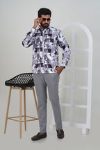 Freeco Sharp Angular Geometryc Print Shirt – Grey & Black