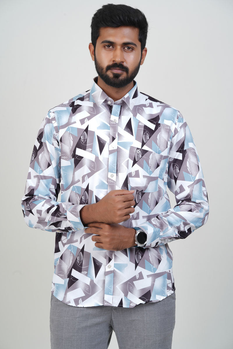 Freeco Print Shirt – Full Sleeve (Ice Blue & Charcoal)
