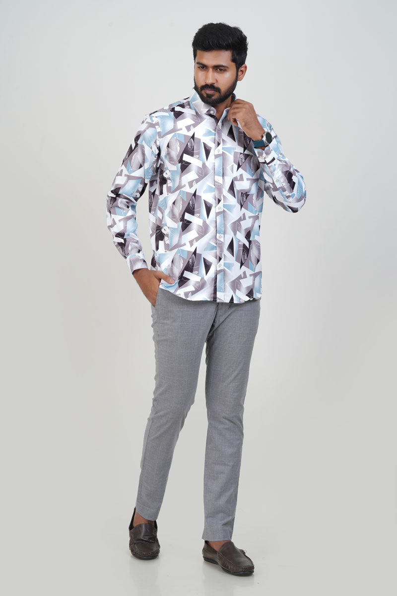 Freeco Print Shirt – Full Sleeve (Ice Blue & Charcoal)