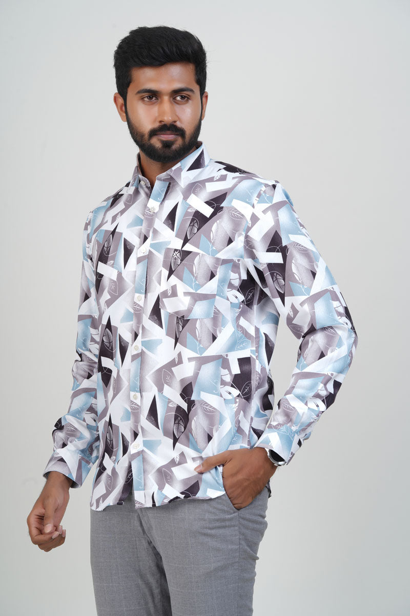 Freeco Print Shirt – Full Sleeve (Ice Blue & Charcoal)