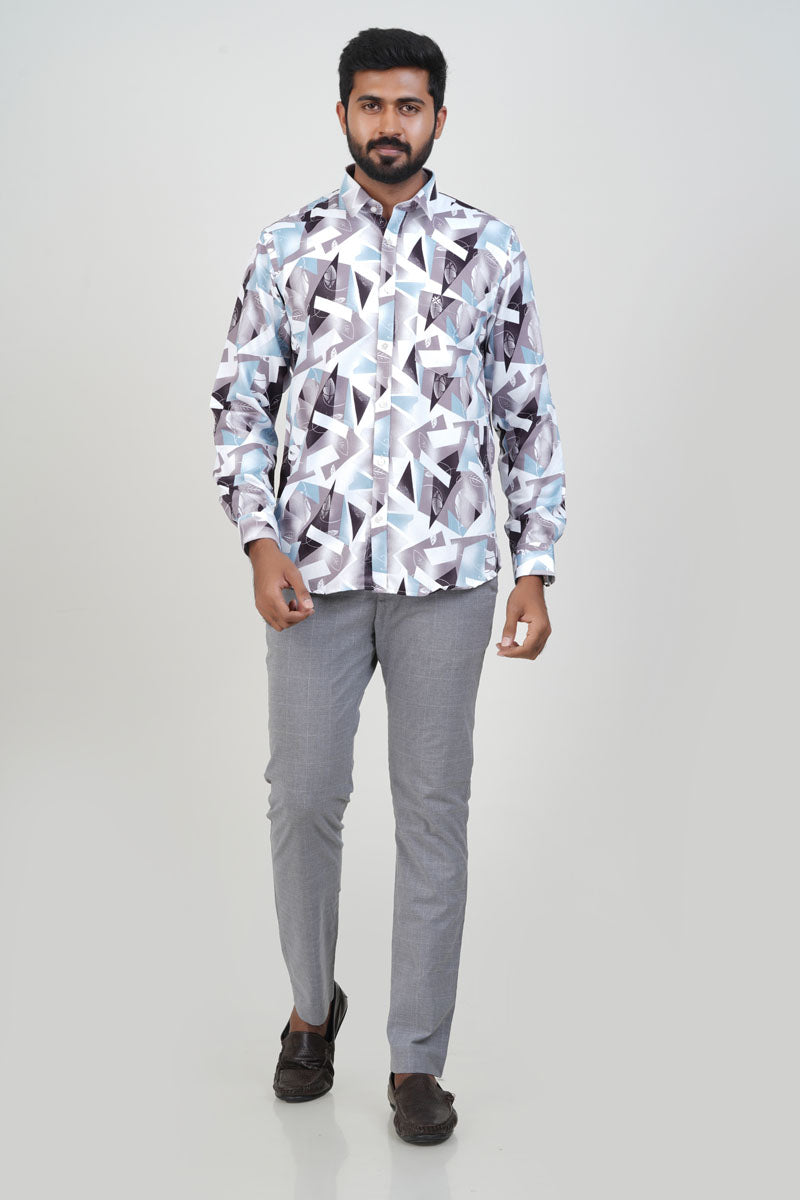 Freeco Print Shirt – Full Sleeve (Ice Blue & Charcoal)