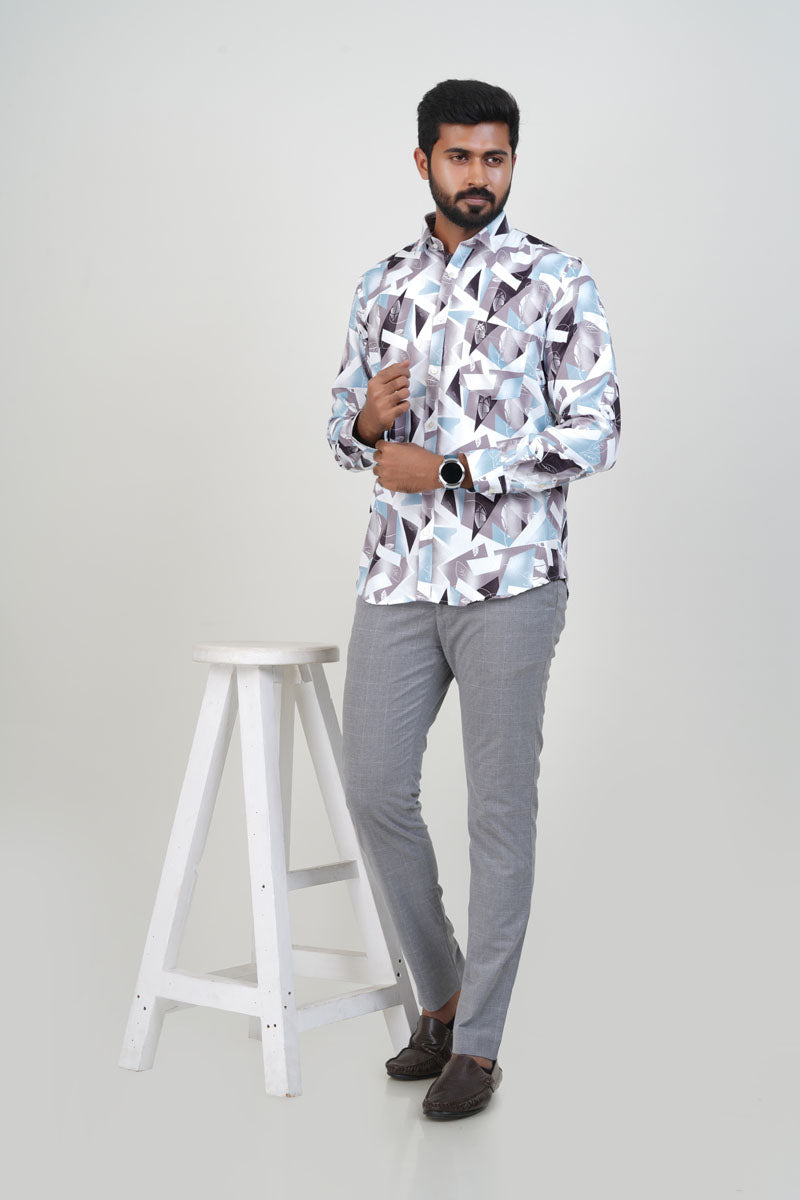 Freeco Print Shirt – Full Sleeve (Ice Blue & Charcoal)