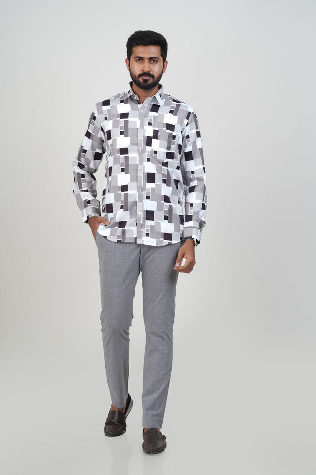 Freeco Monochrome Geometric Formal Shirt – Full Sleeve Main Image