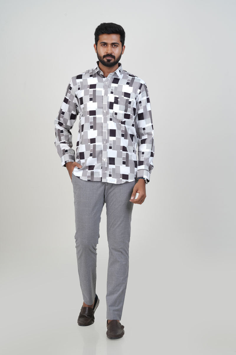 Freeco Monochrome Geometric Formal Shirt – Full Sleeve