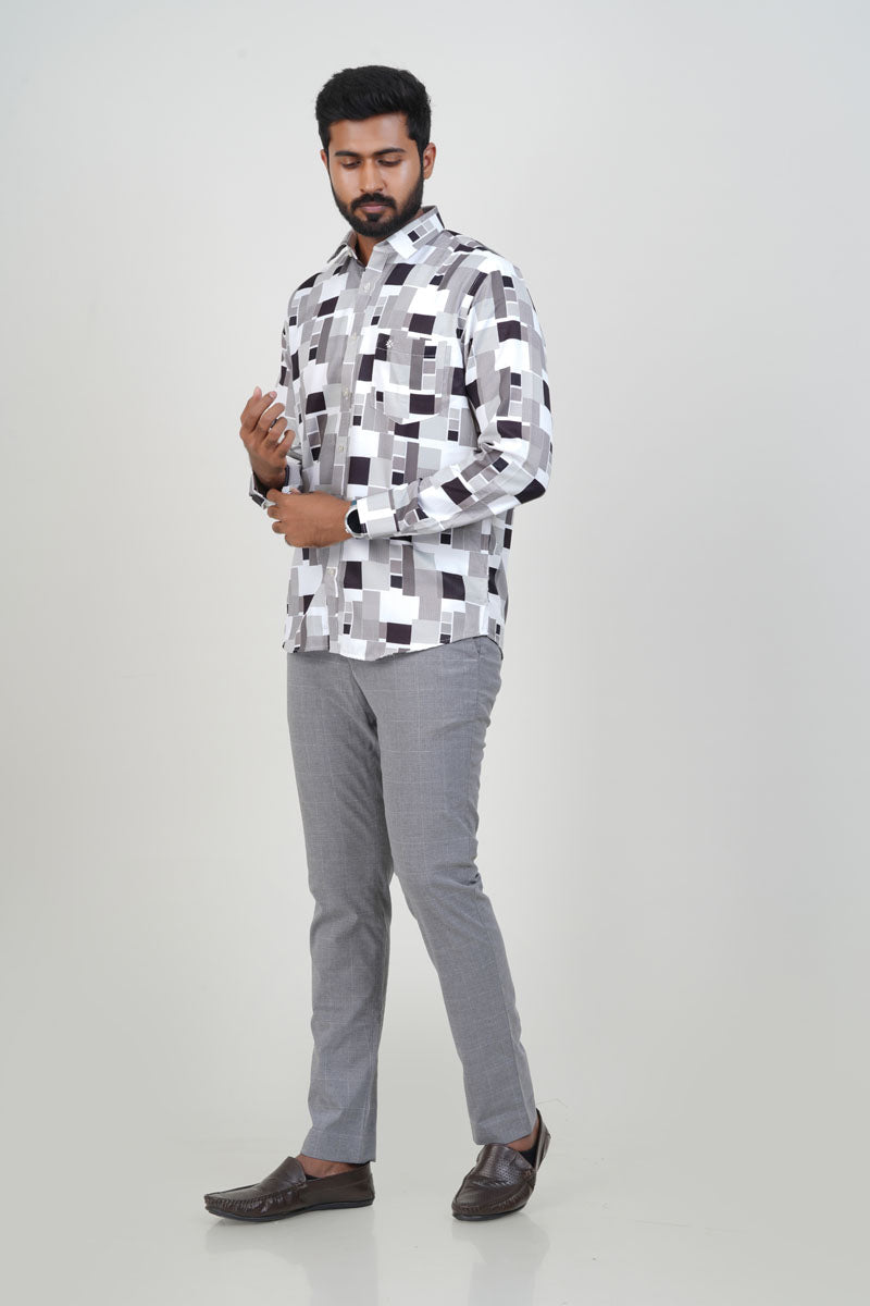 Freeco Monochrome Geometric Formal Shirt – Full Sleeve