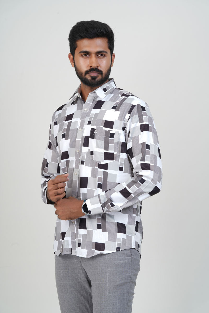 Freeco Monochrome Geometric Formal Shirt – Full Sleeve