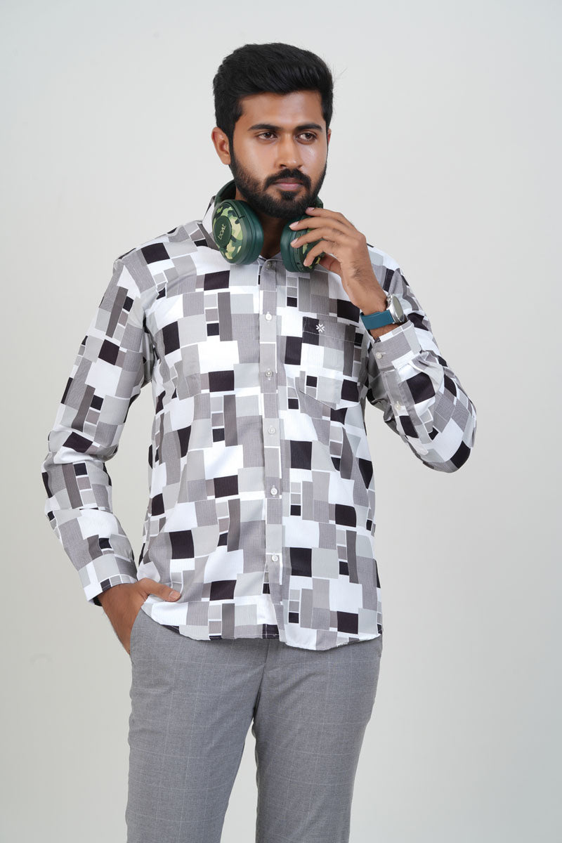 Freeco Monochrome Geometric Formal Shirt – Full Sleeve