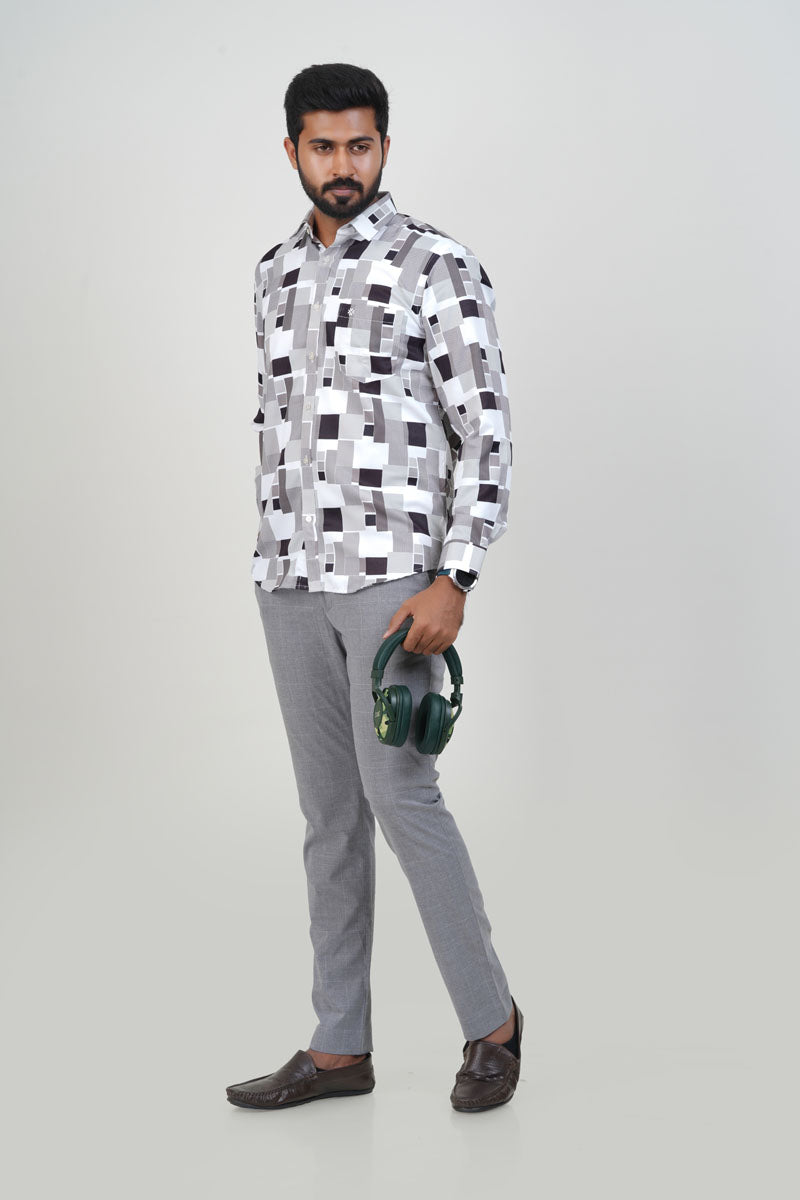 Freeco Monochrome Geometric Formal Shirt – Full Sleeve