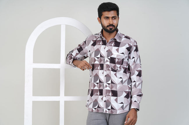Freeco Designer Geometric Print Shirt – Full Sleeve (Mauve & Black) Main Image