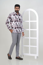 Freeco Designer Geometric Print Shirt – Full Sleeve (Mauve & Black)