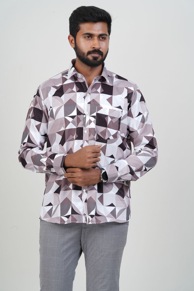 Freeco Designer Geometric Print Shirt – Full Sleeve (Mauve & Black)