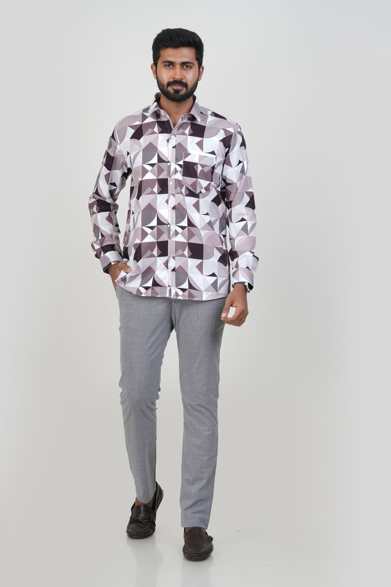 Freeco Designer Geometric Print Shirt – Full Sleeve (Mauve & Black)