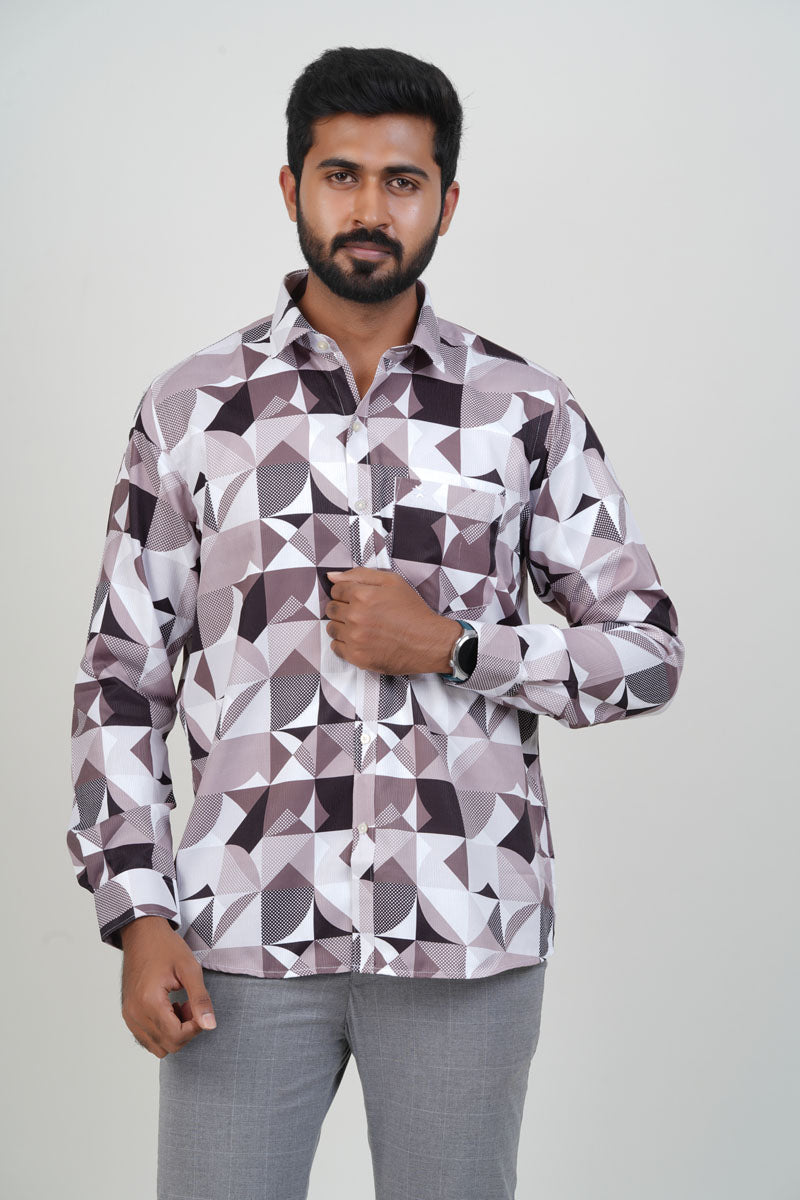 Freeco Designer Geometric Print Shirt – Full Sleeve (Mauve & Black)