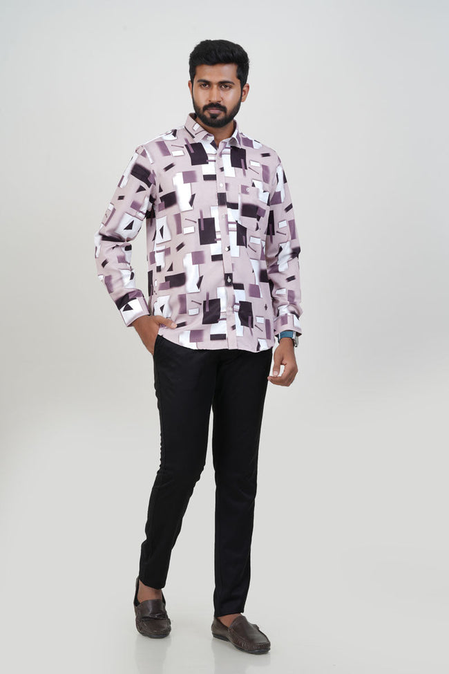 Freeco Geometric Printed Formal Shirt – Full Sleeve (Rich Mauve) Hover Image