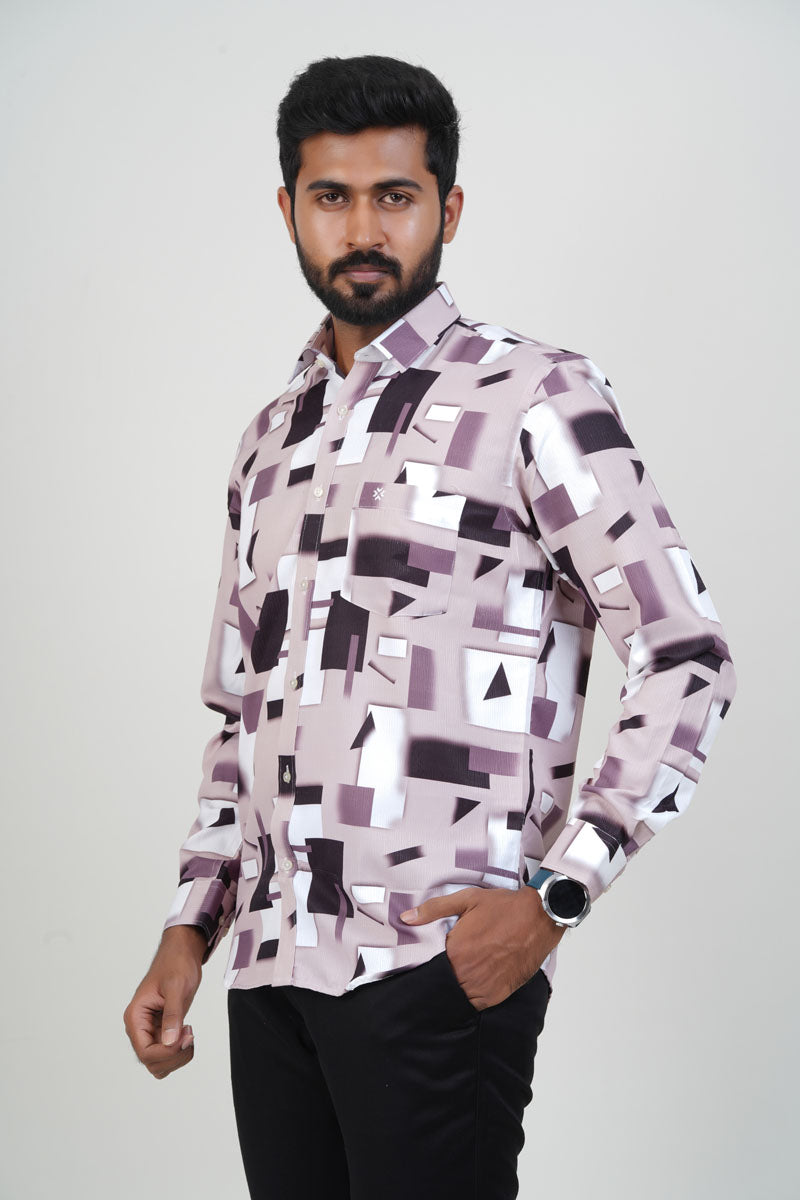 Freeco Geometric Printed Formal Shirt – Full Sleeve (Rich Mauve)