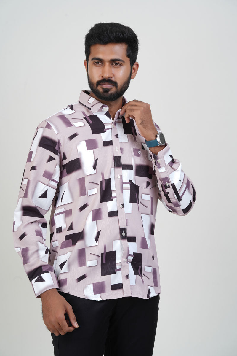 Freeco Geometric Printed Formal Shirt – Full Sleeve (Rich Mauve)