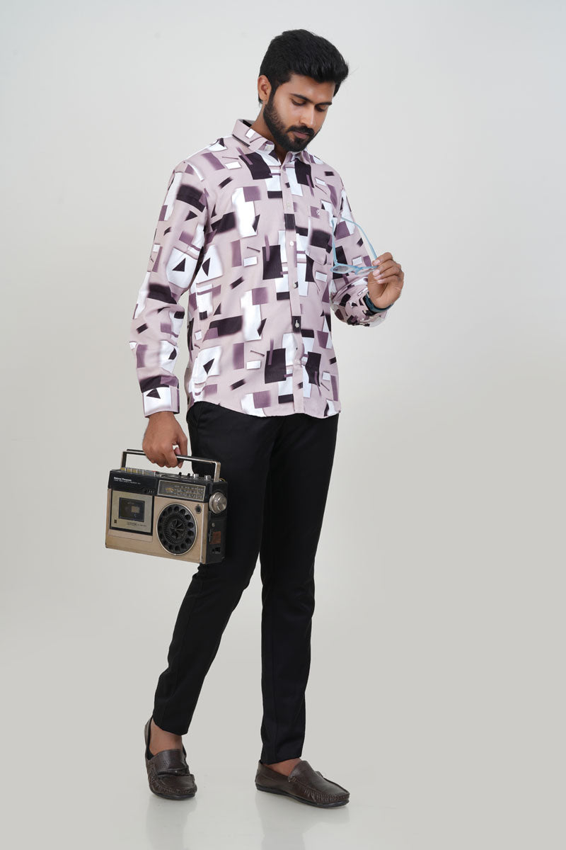 Freeco Geometric Printed Formal Shirt – Full Sleeve (Rich Mauve)