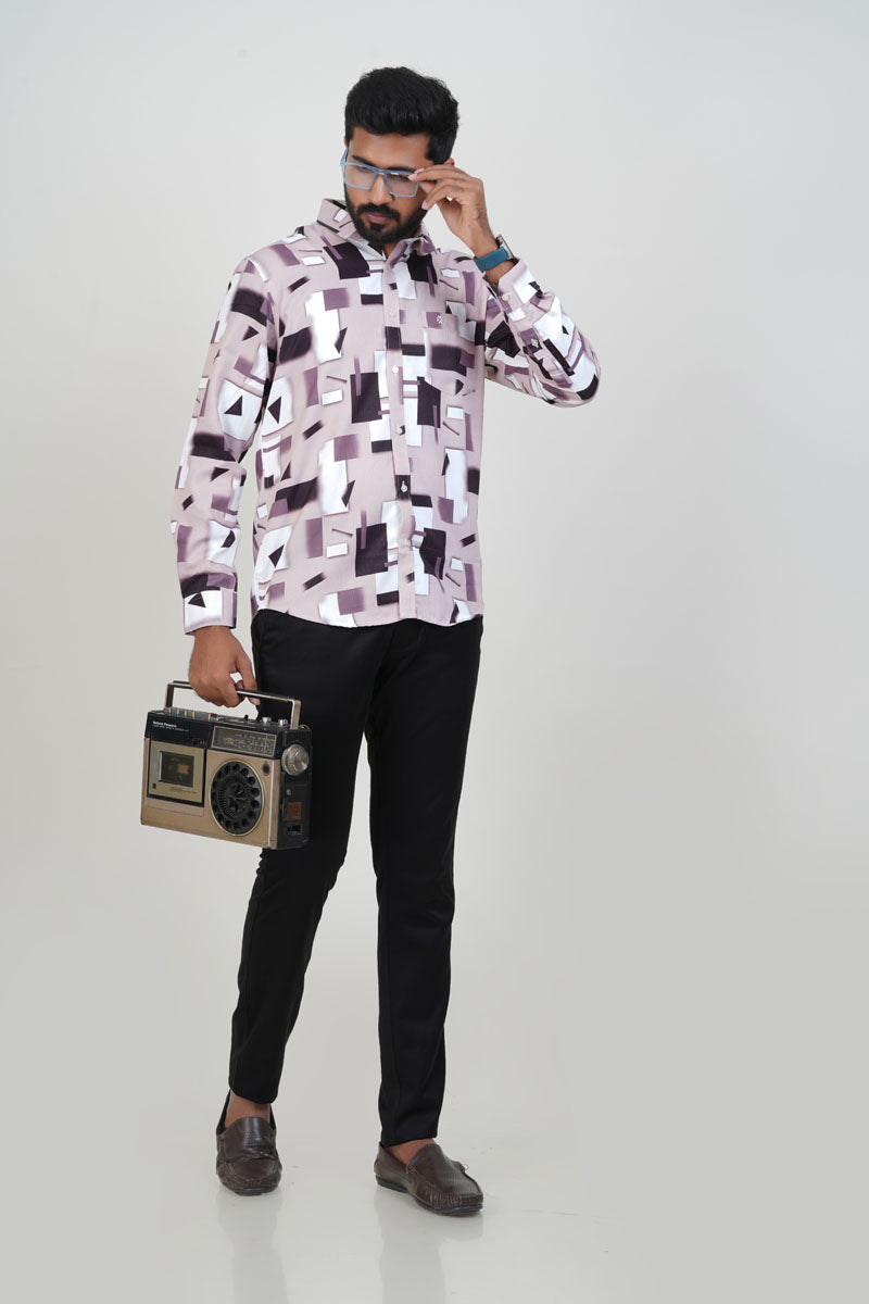 Freeco Geometric Printed Formal Shirt – Full Sleeve (Rich Mauve)