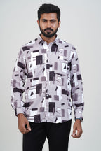 Freeco Geometric Printed Formal Shirt – Full Sleeve (Mauve & Charcoal)