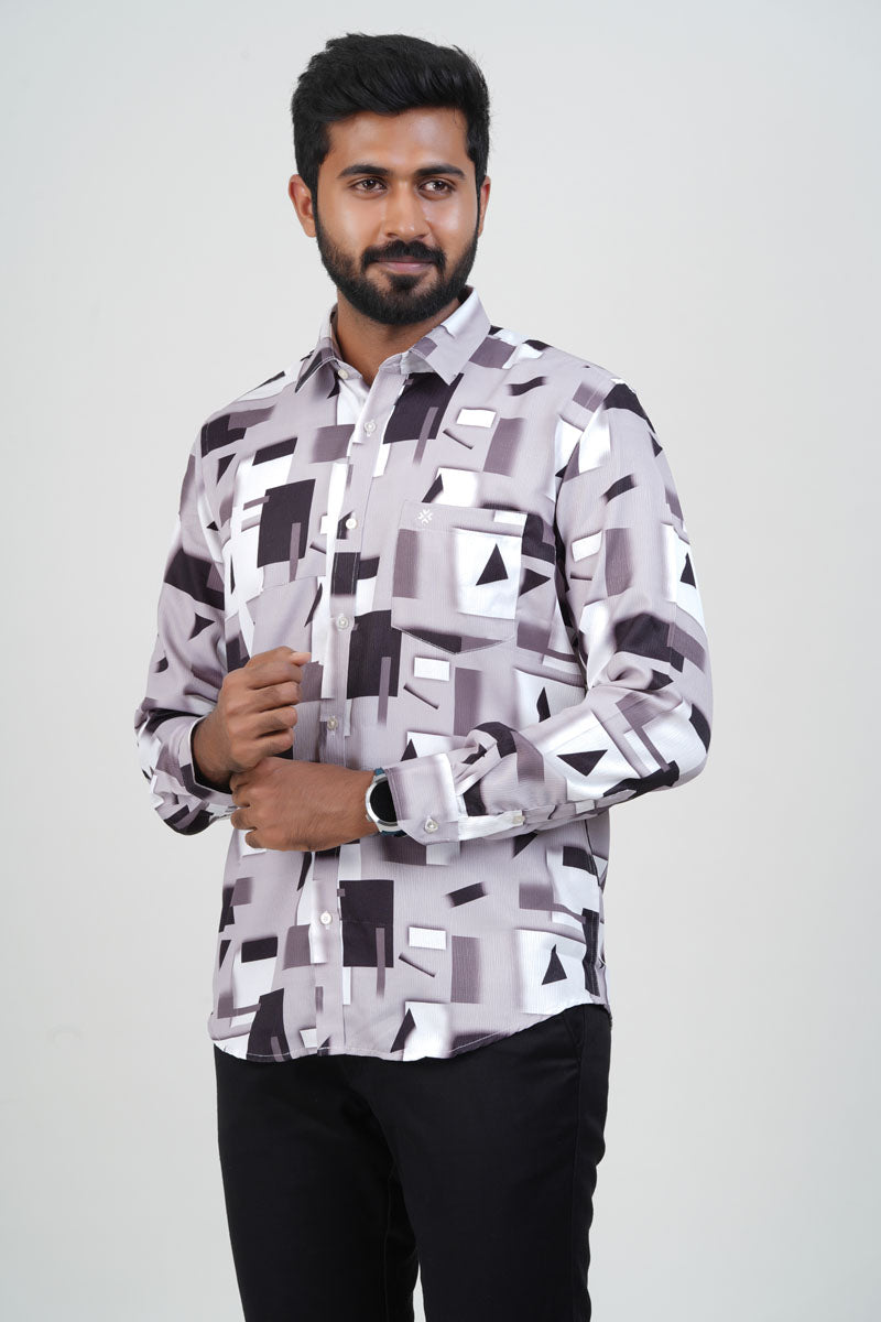 Freeco Geometric Printed Formal Shirt – Full Sleeve (Mauve & Charcoal)