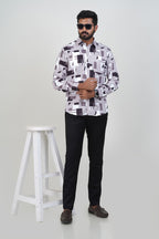 Freeco Geometric Printed Formal Shirt – Full Sleeve (Mauve & Charcoal)