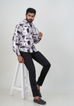 Freeco Geometric Printed Formal Shirt – Full Sleeve (Mauve & Charcoal)