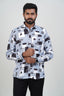 Freeco Geometric Printed Formal Shirt – Full Sleeve (Ice Blue & Charcoal)