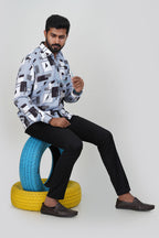 Freeco Geometric Printed Formal Shirt – Full Sleeve (Ice Blue & Charcoal)