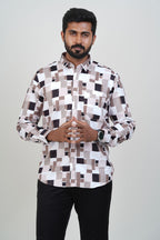 Freeco Geometric Printed Formal Shirt – Full Sleeve (Beige & Brown)
