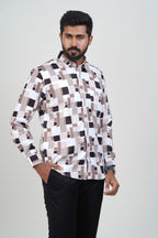 Freeco Geometric Printed Formal Shirt – Full Sleeve (Beige & Brown)