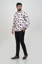 Freeco Geometric Printed Formal Shirt – Full Sleeve (Beige & Brown)