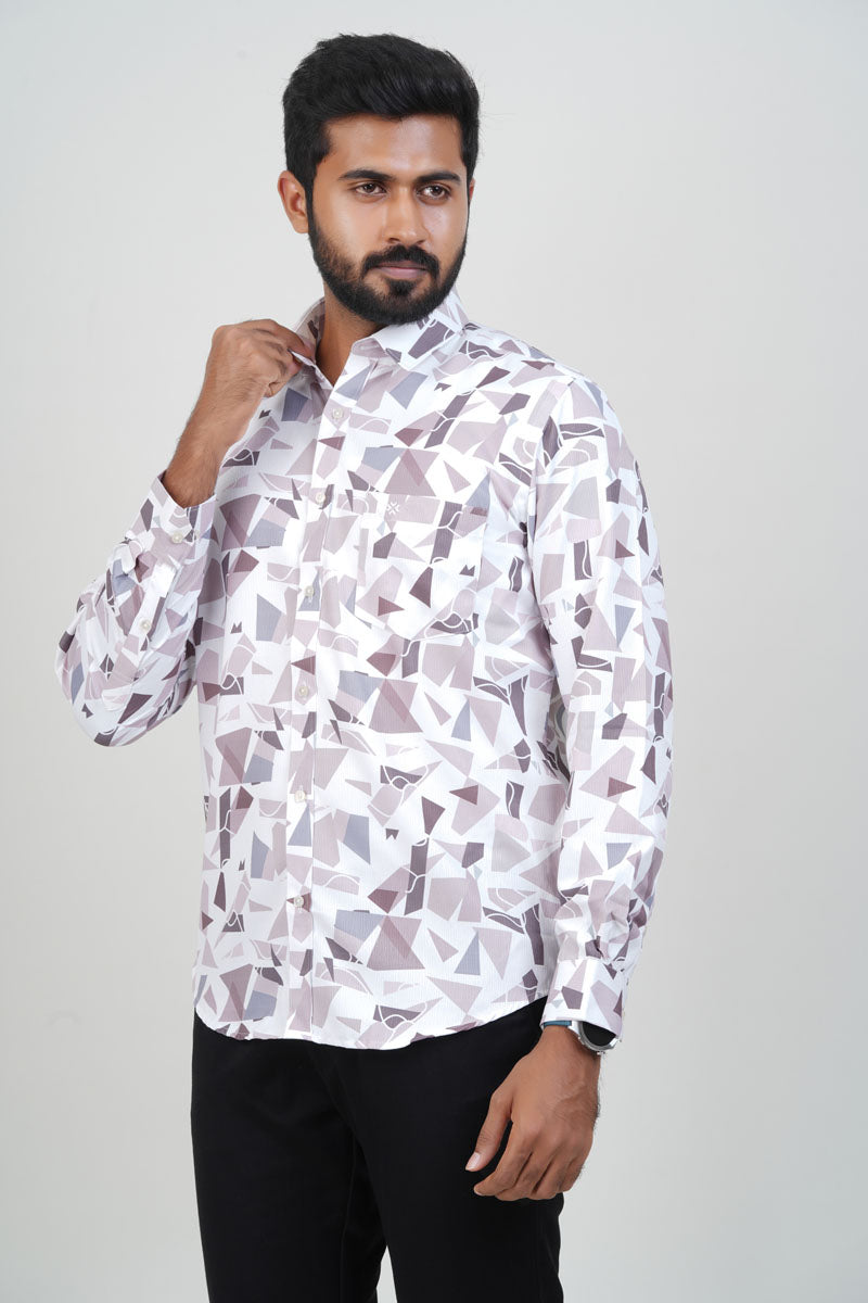 Freeco Geometric Printed Formal Shirt – Full Sleeve (Mauve Tone)