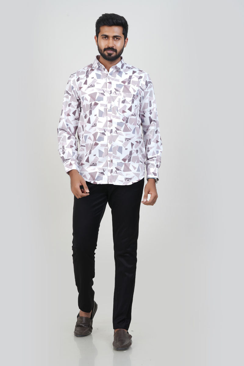 Freeco Geometric Printed Formal Shirt – Full Sleeve (Mauve Tone)