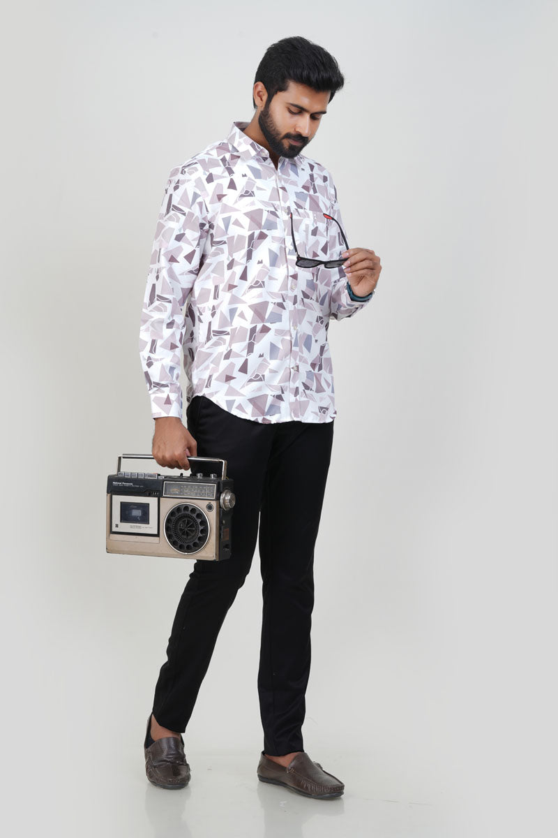 Freeco Geometric Printed Formal Shirt – Full Sleeve (Mauve Tone)