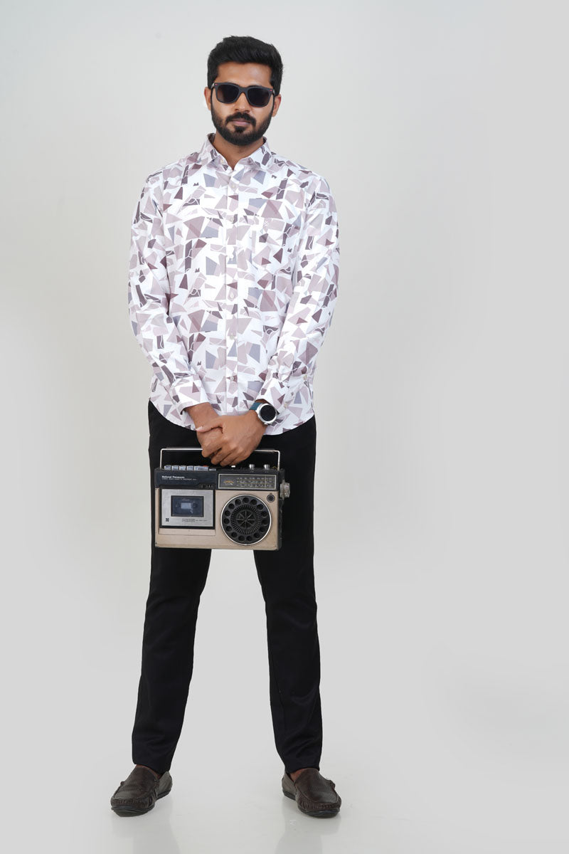 Freeco Geometric Printed Formal Shirt – Full Sleeve (Mauve Tone)