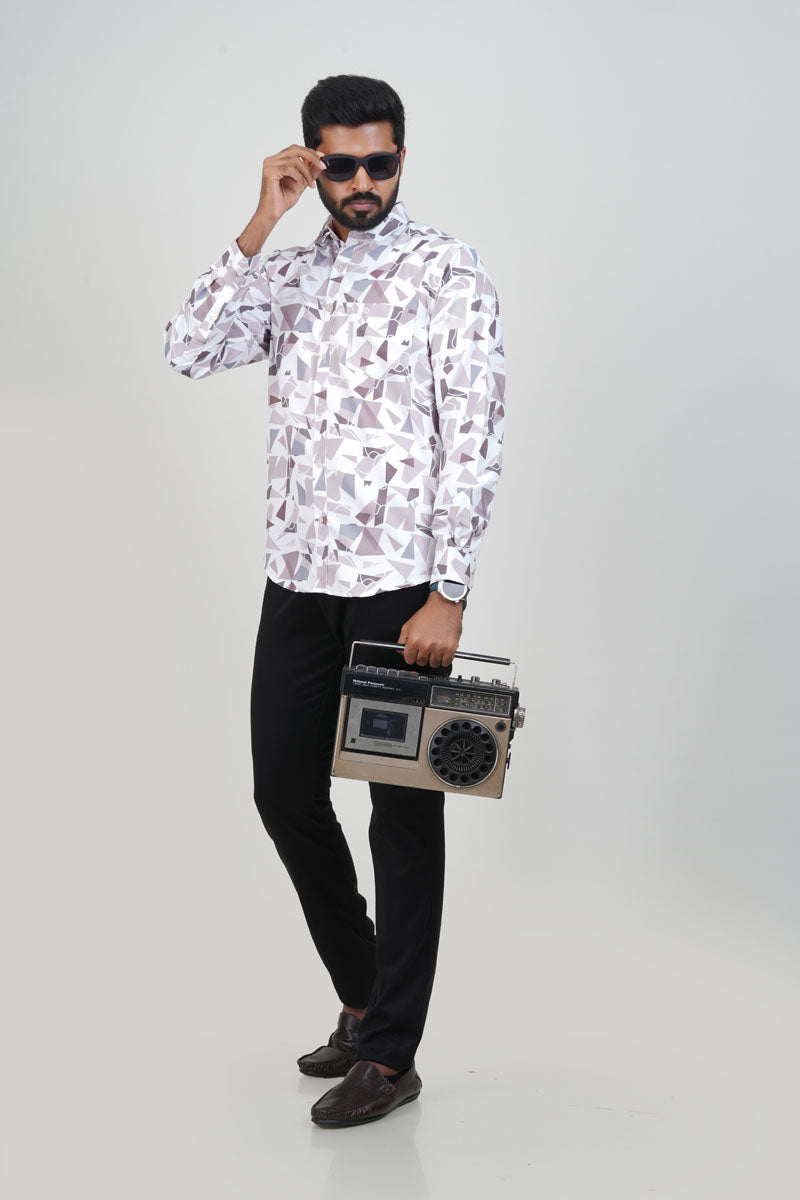 Freeco Geometric Printed Formal Shirt – Full Sleeve (Mauve Tone)