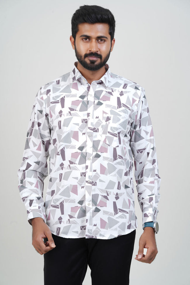 Freeco Geometric Printed Formal Shirt – Full Sleeve (Dusty Mauve) Hover Image